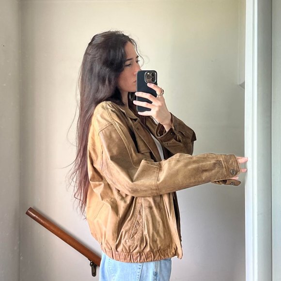 Vintage Y2K brown leather bomber jacket - Picture 3 of 13